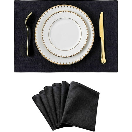 Black Placemats Set of 6 Heat Resistant Dining Table Black Place Mats Kitchen Cloth Table Mats ...