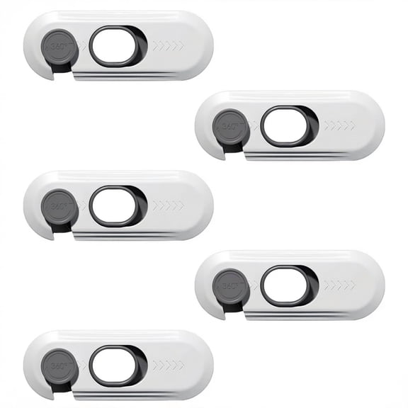 CNDRLEF Cabinet & Drawer Locks, 5-Pack No-Drill Adhesive Latches with 360° Rotating Release for Cabinets, Drawers, Refrigerators & Appliance Doors, White