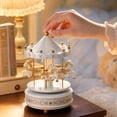 thumbnail image 3 of Carousel Music Box with Blue and White Striped Canopy and Gold Accents, Blue White and Gold Design, for Girls and Women, Musical Decoration, 3 of 4
