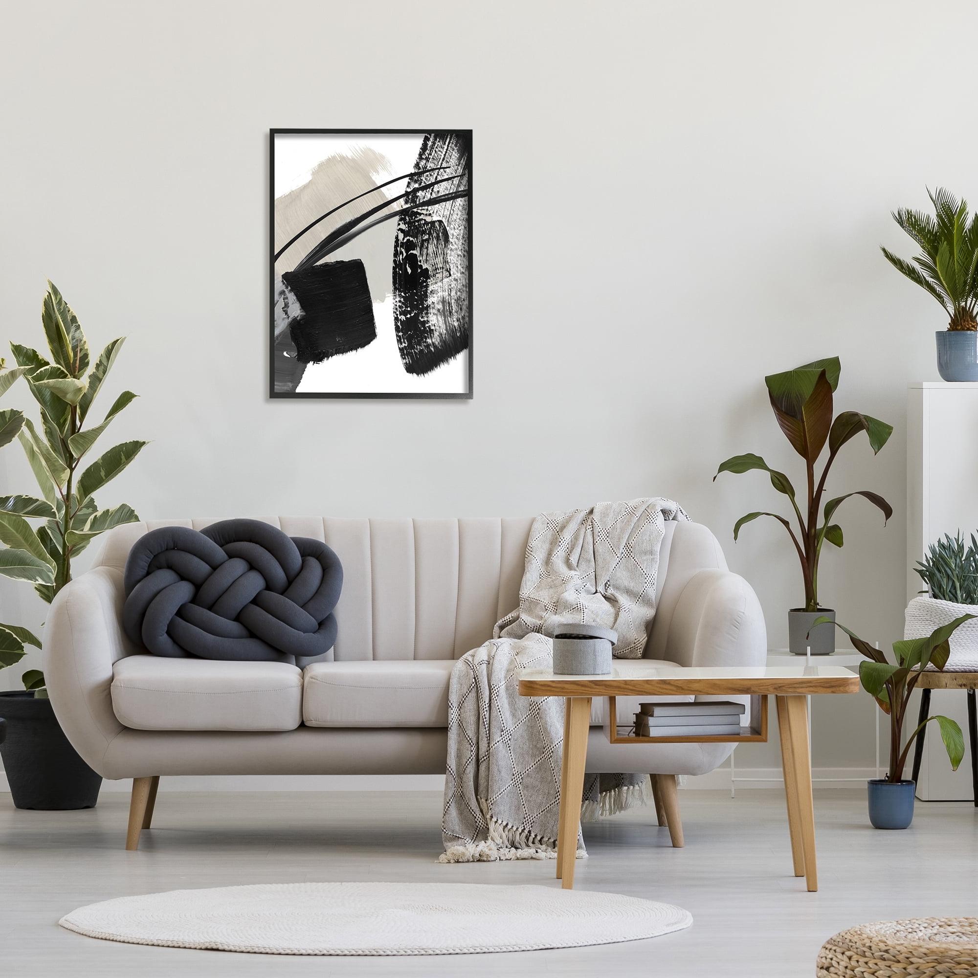 Stupell Industries Black Brush Strokes Abstract Painting Black Framed Art Print Wall Art, 24 x 30