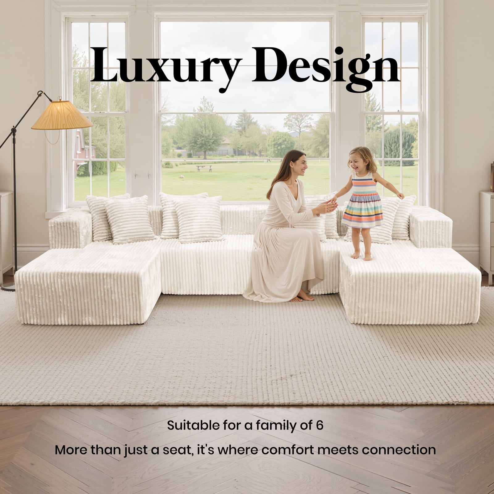 Kelyda 130'' U Shaped Sectional Couches, Modern Deep Seat Foam Boneless Cloud Sofa for Living Room Beige