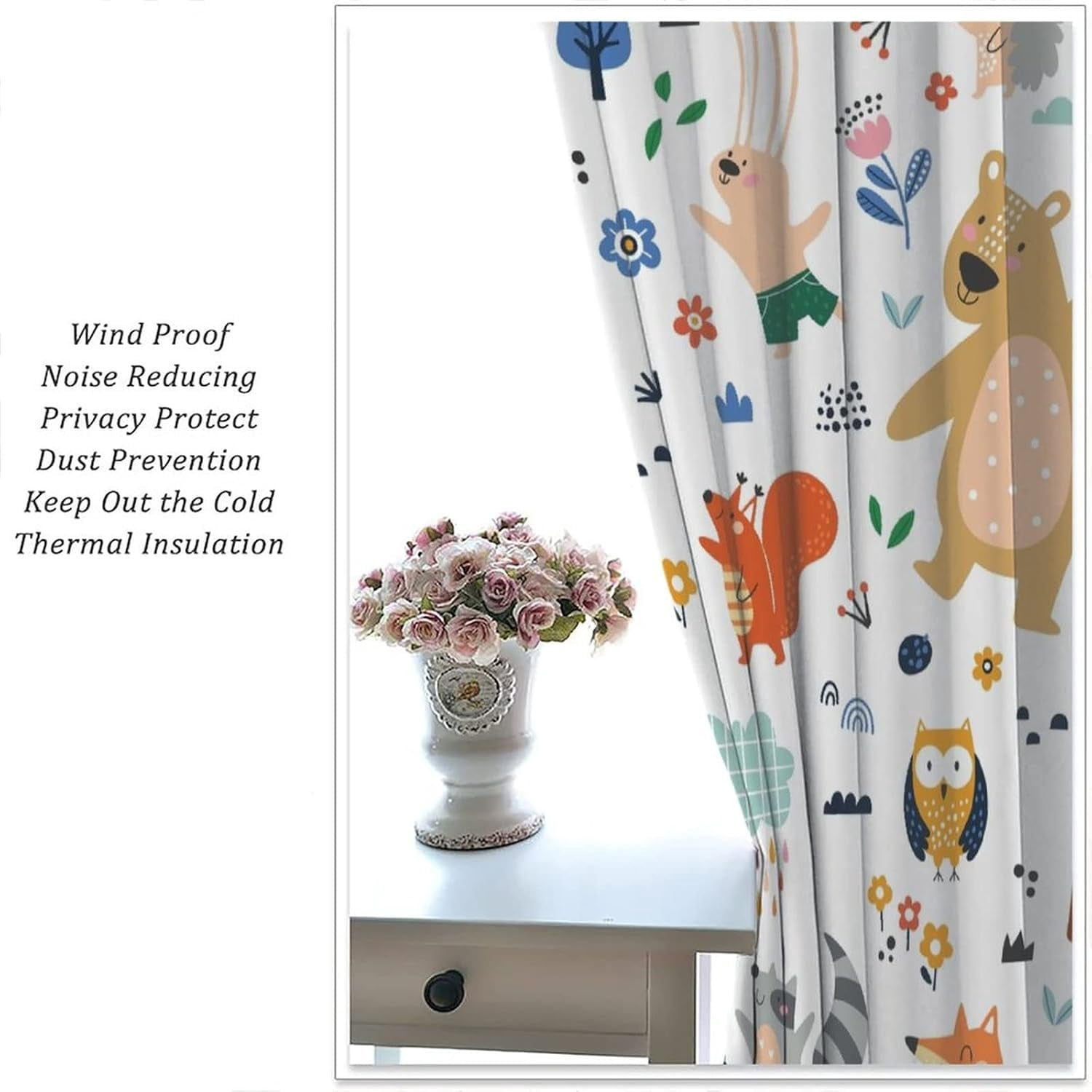 Kids Blackout Curtains,Each Panel W26 x 84" L,Baby Room Cartoon Forest Animal Cute Bear Fox Rod Pocket Curtains for Boys Girls Bedroom Living Room Nursery Window Drapes 2 Panel Set 52" x 84"