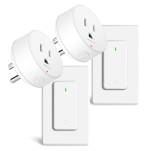 GreenCyle Remote Control Outlet 2Sets,2Remote Switch 2Outlet Plugs,Wireless On/Off Light Switch Wall Mounted,15A/1500W,TUV List,No Wiring Needed,500ft RF Range,for Lamp,Fans,Household Appliances
