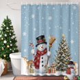 thumbnail image 3 of 54x78 Inch Shower Curtain Decorative Christmas Snowman Bathtub Bath Curtains Fabric Waterproof Bathroom Decor, Xmas Pine Tree Winter Snowflakes Sky Blue Small Stall Shower Curtain Set with 12 Hooks, 3 of 8