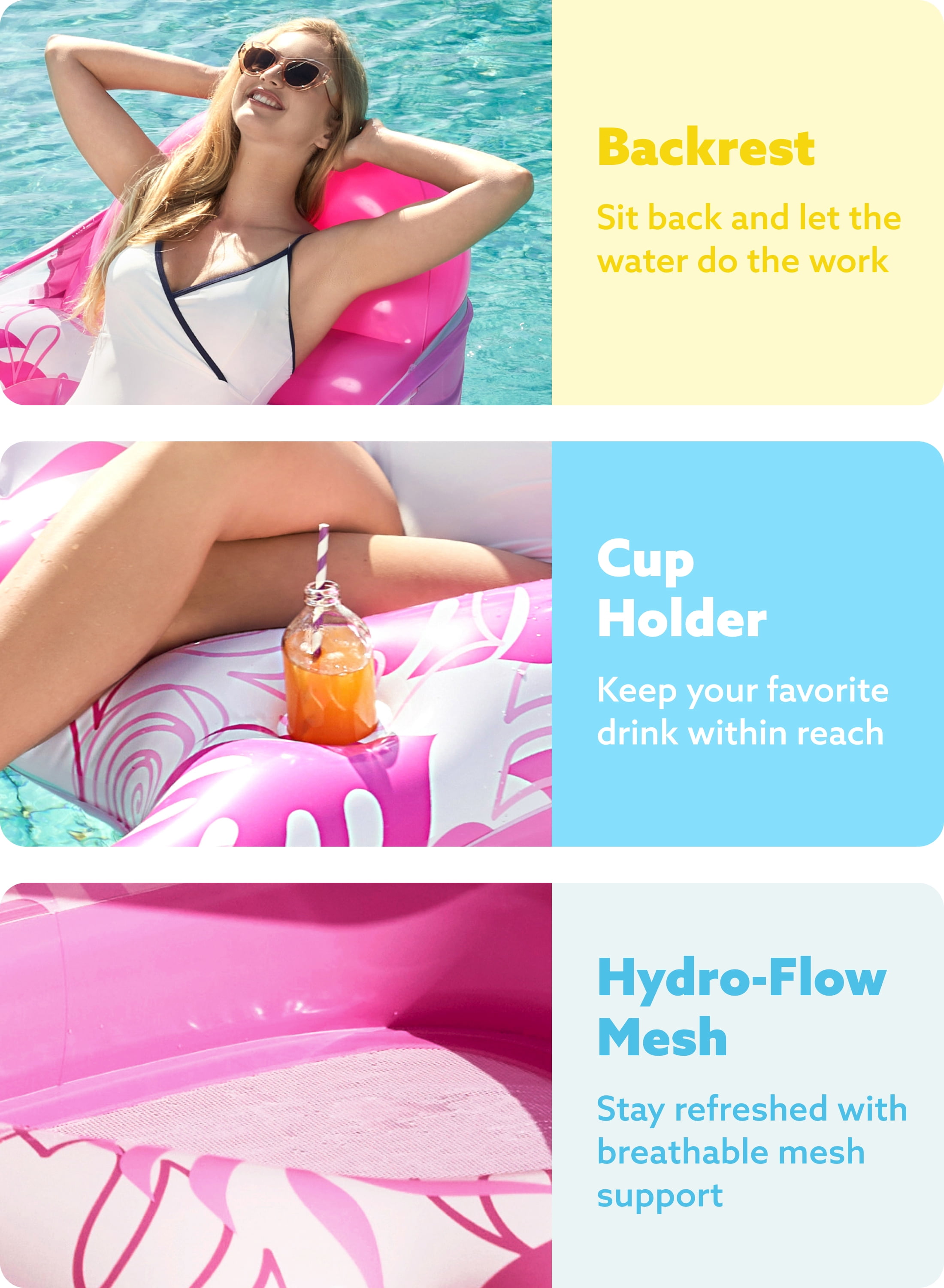 Joyfy Pool Lounge Float with Canopy for Adult, Inflatable Pool Floats Lounger Raft Floaties Water Floating Recliner Chair with Cup Holders Foot Rest Swimming Pool Floaty