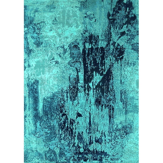Ahgly Company Machine Washable Indoor Rectangle Oriental Turquoise Blue Industrial Area Rugs, 7' x 9'