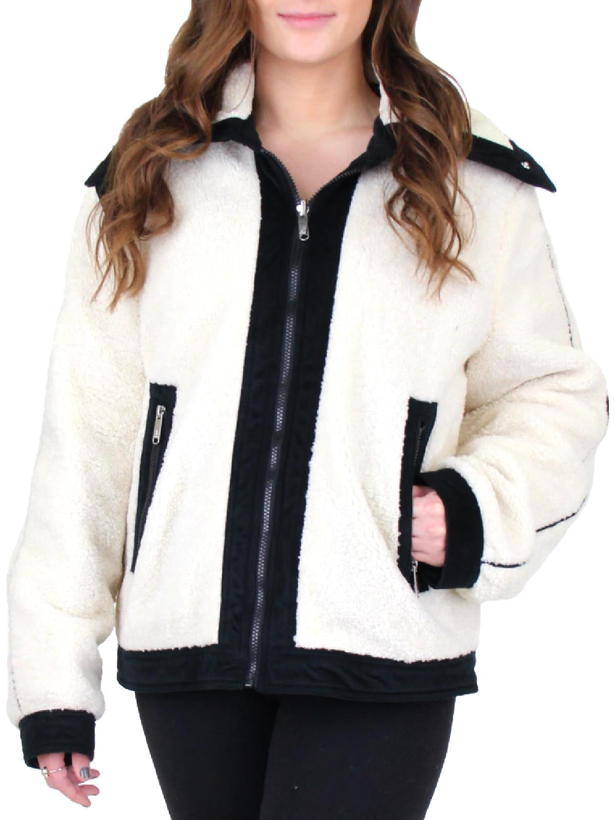 Sizes NWT Nicole Miller Women's Reversible Plush Faux Fur Full Zip Jacket