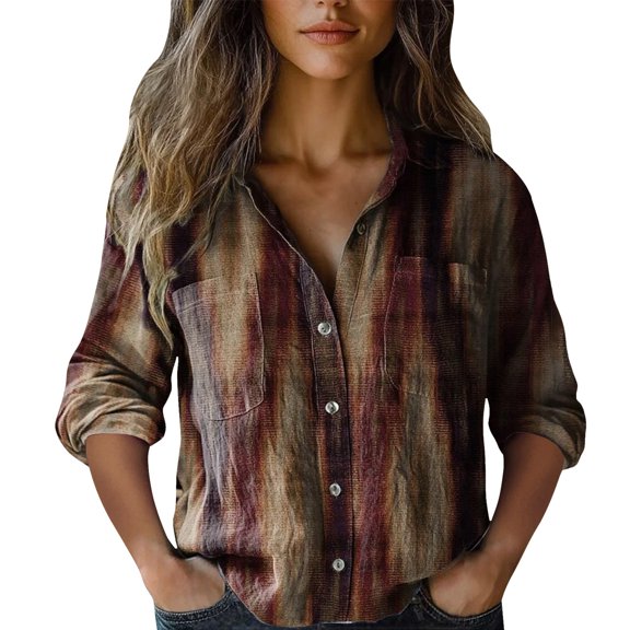 Women's Tops Tees & Blouses Summer Printed Button Up 7/8 Sleeve Casual Blouse Blouses for Women Dressy Casual