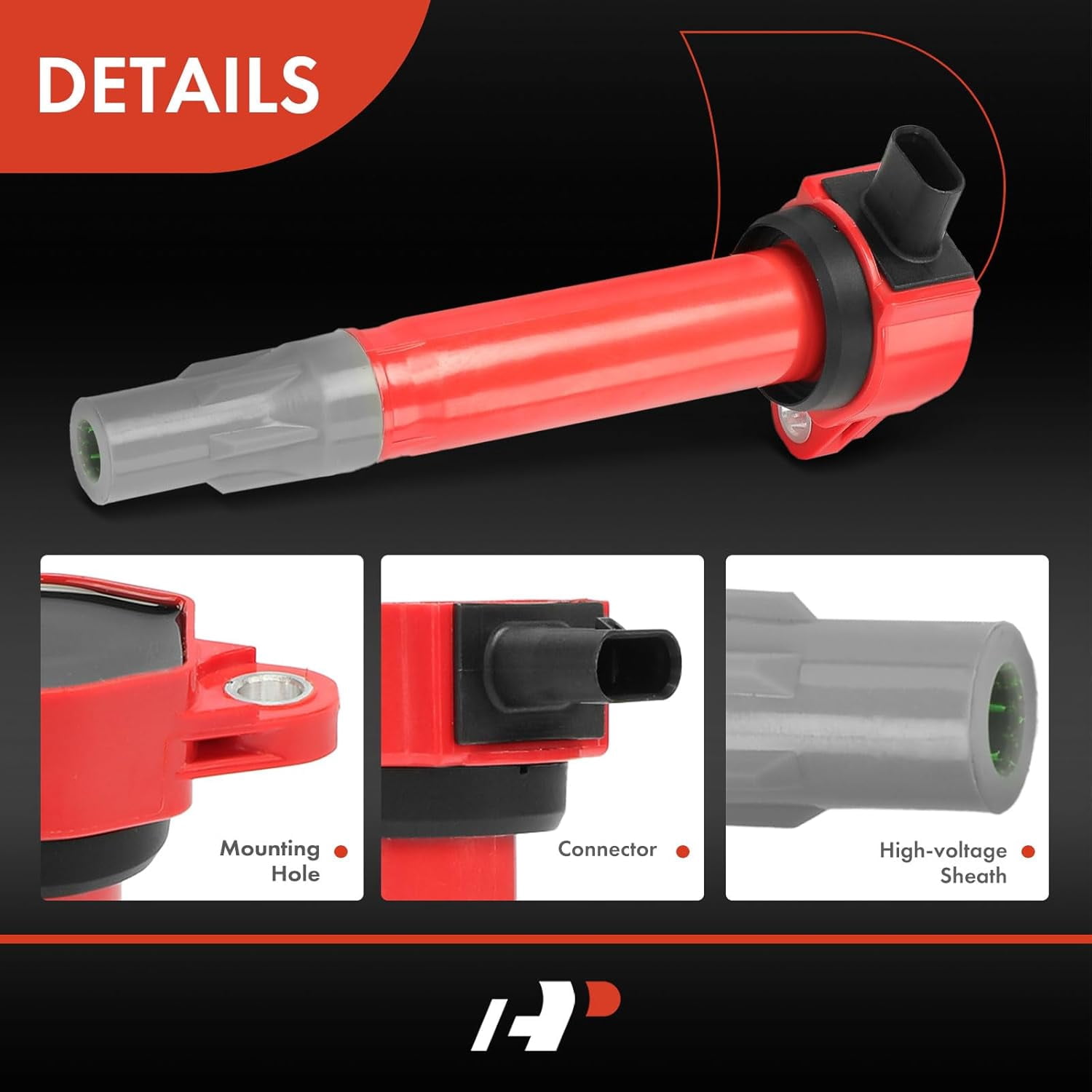 A-Premium (Red) Engine Ignition Coil Pack Compatible with Dodge Grand Caravan, Charger, Journey, Challenger, Avenger & Chrysler Town & Country, 300, Pacifica, Sebring & Volkswagen Routan, 6-PC Set