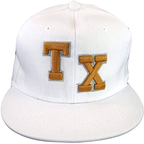 Texas Men's Fitted Flat Brim Baseball Caps (TX White, Medium)