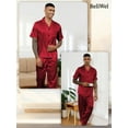thumbnail image 4 of Men's Silk Satin Pajama Set Short Sleeve Classic Sleepwear Button Down Loungewear with Long Pants, 4 of 7