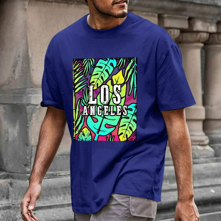 SZXZYGS Men's T Shirts Graphic Mens Summer Hawaiian Beach Personality  Letter Print Round Neck Short Sleeve T Shirt 