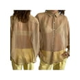 Blotona Women Sheer Button Up Blouse See Through Long Sleeve V Neck