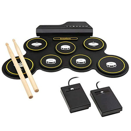 Ivation Portable Electronic Drum Pad - Digital Roll-Up Touch Sensitive Drum Practice Kit - 7 Labeled Pads 2 Foot Pedals Kids Children Beginners (No Speakers/AAA Battery (Best Digital Drum Kit)