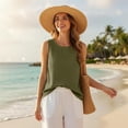 thumbnail image 4 of Cotton Linen Tank Tops for Women 2026 Summer Casual Comfy Sleeveless Linen Shirts Loose Lightweight Gauze Cami Army Green XL, 4 of 6