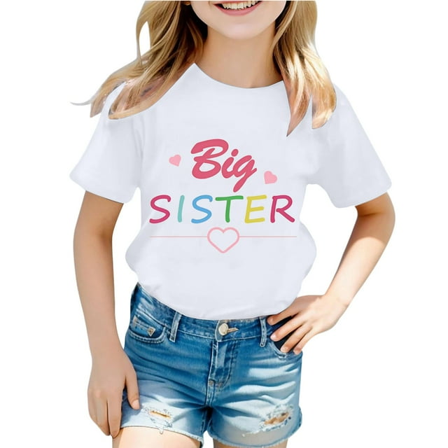 NINGMENG Hauts et T-Shirts pour Filles Enfants Imprimé Lettre Col Rond Manches Courtes Mode Décontractée Hauts Chandail T-Shirts Mode Urbaine, Blanc, 8-9 Ans