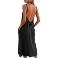thumbnail image 6 of Women's Linen Dresses Solid Color Summer Beach Vacation Plus Size Sleeveless Flowy Loose Maxi Sundress Boat Neck Button Down Breathable Gauze Dress, 6 of 7
