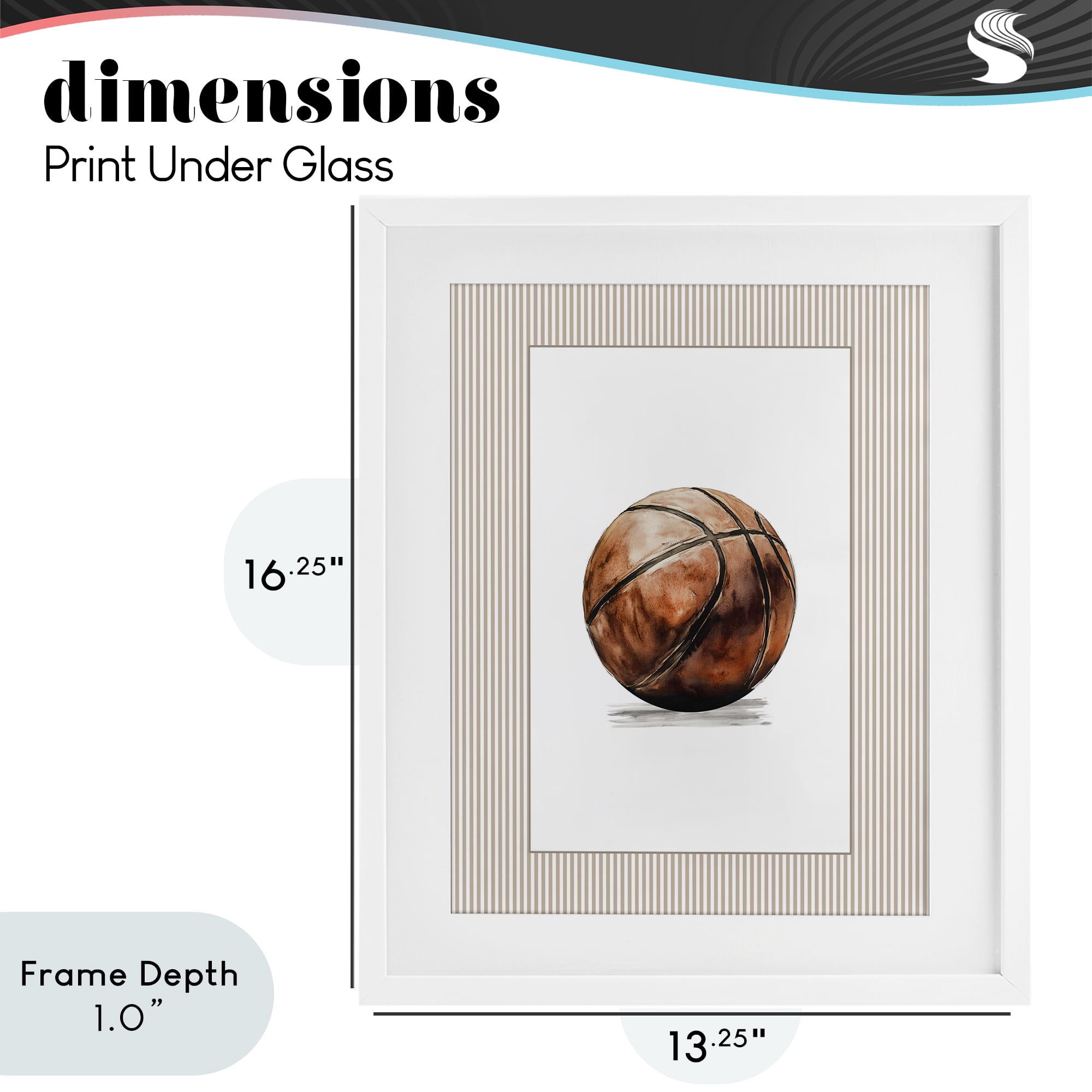 Stupell Industries Vintage Sports Basketball White Framed Print Under Glass, design by Christine Simpson Art