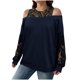 thumbnail image 3 of Blusa de talla grande con hombros descubiertos, top de manga larga con patchwork de encaje, camisa de poliéster con cuello redondo para mujer, ropa informal de fiesta, sopatenor, 3 of 9