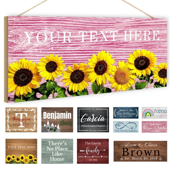Custom Wood Sign for Home Decor, Hanging Wooden Name Sign Personalized Rustic Plaque Board for Wedding, Customized Signs Plank Decoration Gifts for Wall Art Family Farmhouse Kitchen, Rectangle