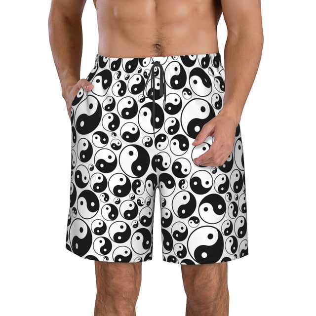 Balery Yin And Yang Traje de Baño Estilo Hawaiano para Hombre, Shorts de Secado Rápido con Bolsillos-Small