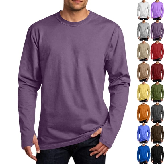 Longsleeve T Shirt Mens Dqueduo Men's Solid Color Long Sleeve Casual Round Neck T-Shirt, Sizes S-XXXL Multicolor XL