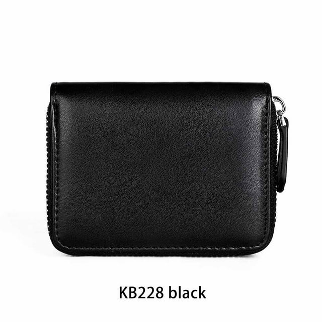 facefd Coin Purse Men Short Money Bag Change Mini Wallet Pocket Zipper RFID Blocking Card Holder in black cowhide leather. Compact design with a zipper closure, suitable for organizing coins, cards, and cash. Measures approximately 11.00 x 8.20 x 2.50 cm (4.33 x 3.22 x 0.98 in).