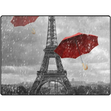 GZHJMY Eiffel Tower with Flying Umbrella Lightweight Carpet Mats, 5'3" x 4' Area Soft Rugs, Floor Mat Rug Home Decoration for Kids Room Living Room, 63"x 48"