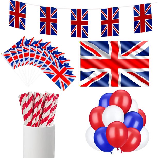 Trimming Shop 162pcs Union Jack Party Supplies Set for The King Charles