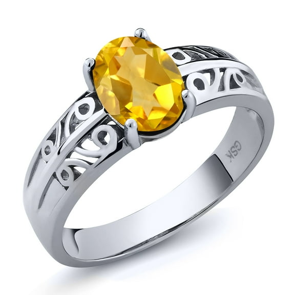 Gem Stone King 1.30 Ct Oval Yellow Citrine 925 Sterling Silver Ring (Size 8)
