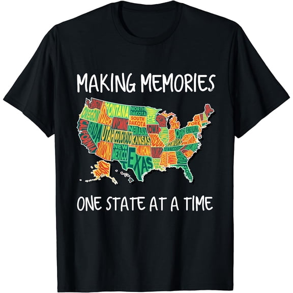 Retro Making Memories One State At A Time USA Map T-Shirt Travel Road Trip Adventure Tee for Men and Women Patriotic United States Vacation Apparel Casual Short Sleeve Graphic Top