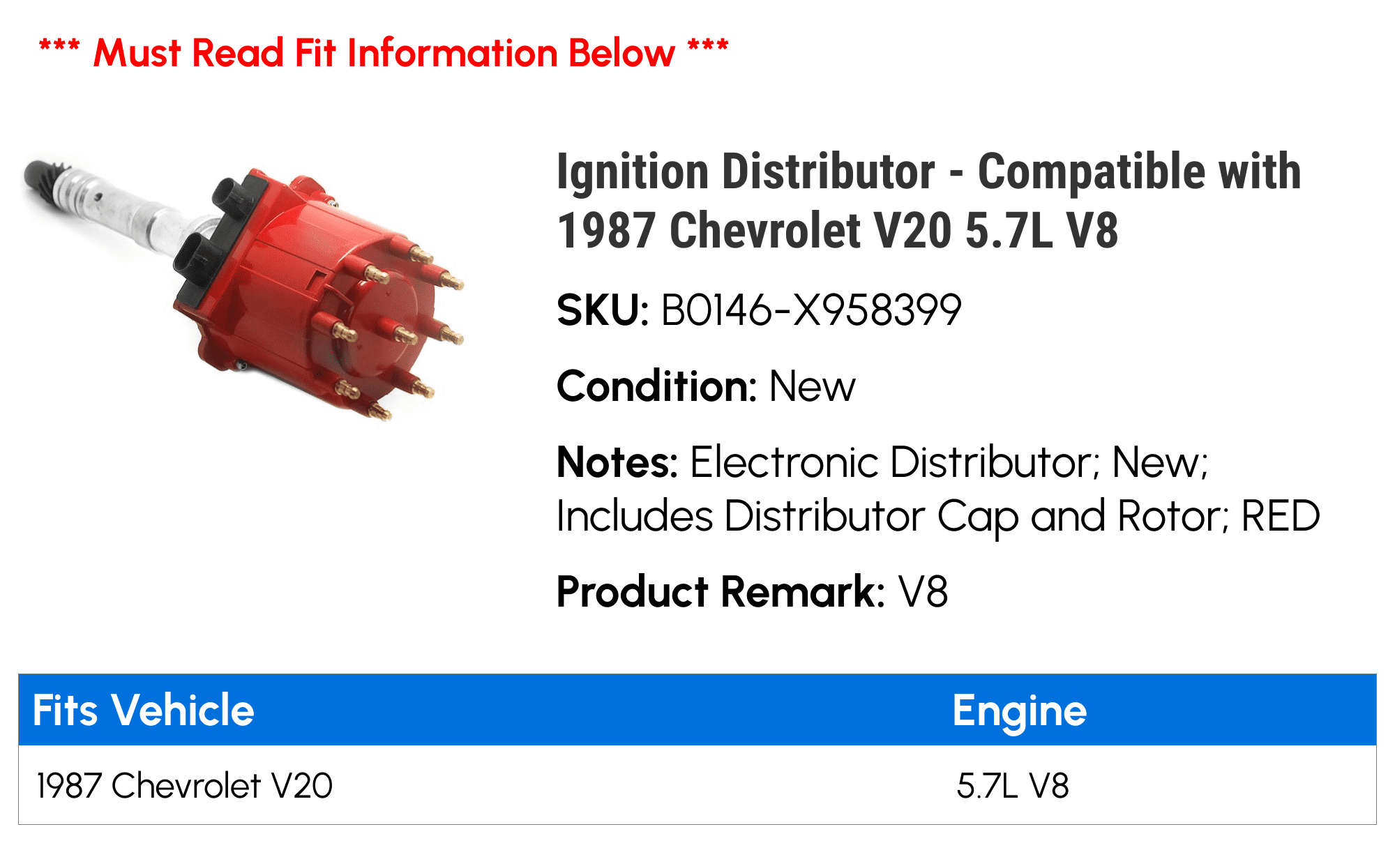 Ignition Distributor - Compatible with 1987 Chevy V20 5.7L V8