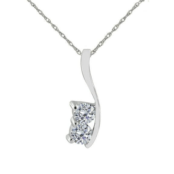 Mauli Jewels Engagement Necklace for Women 0.50 Carat Diamond Two Stone Pendant 4 prong 10K White Gold With 18'' Chain|Silver Chain