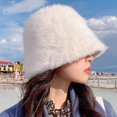 thumbnail image 3 of Sombrero de pescador de pelo de conejo de invierno lindo y esponjoso versátil sombrero de máscara cálida, 3 of 5