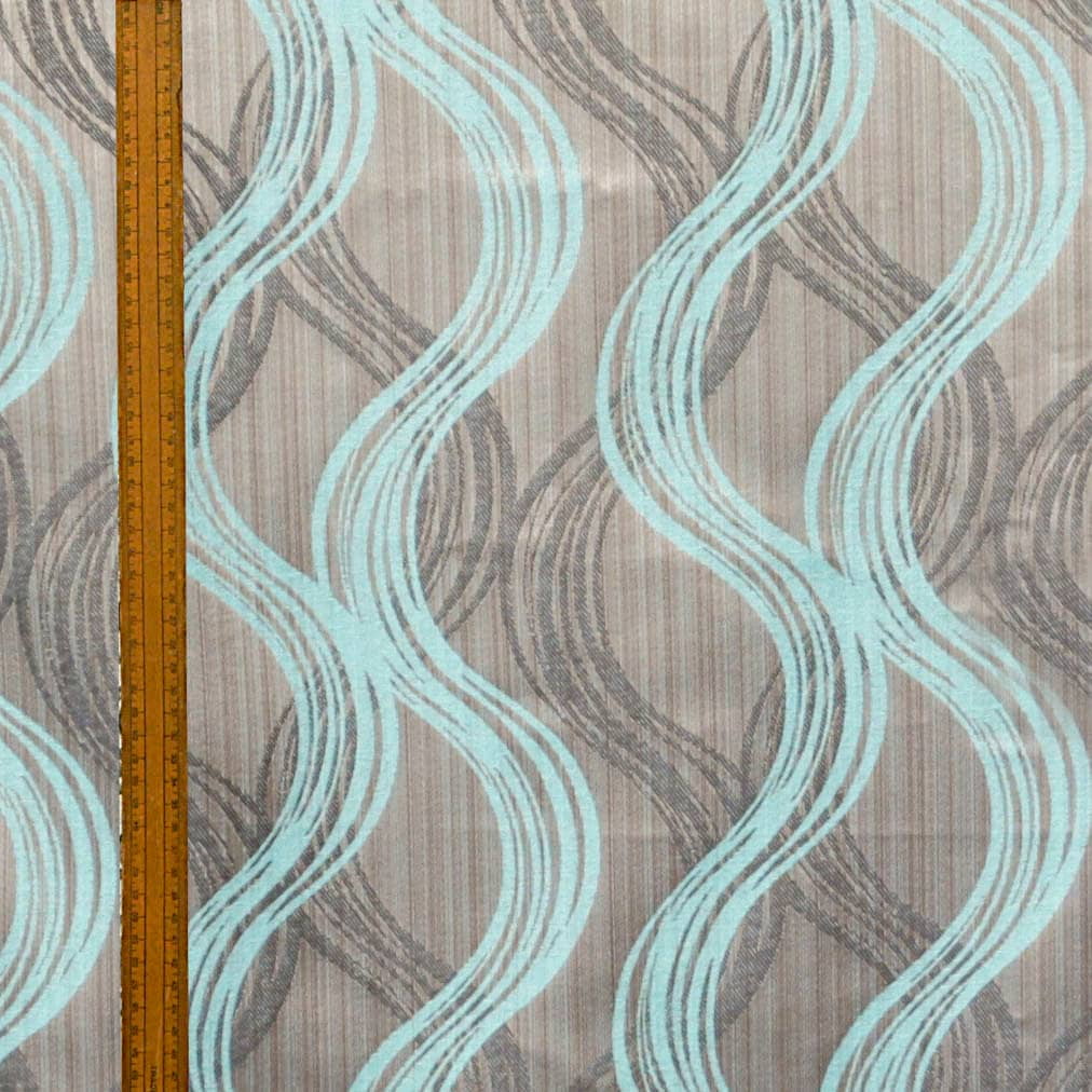Fabric Mart Direct Aqua Cotton & Jacquard Weave Fabric By The Yard, 48 inches or 122 cm width, 19 Continuous Yards Blue Jacquard Fabric, Stripes, Upholstery Drapery Curtain Wholesale Fabric