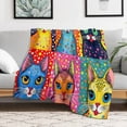 thumbnail image 4 of Cat Print Flannel Blanket Novelty Pattern Nap Blanket Sofa Room Office Soft Throw Blanket Outdoor Camping Warm Blanket, 4 of 4