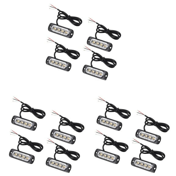12Pcs 4 Led Amber Recovery Strobe Lights 12V 24V Orange Grill Breakdown Flashing