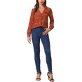 thumbnail image 2 of INSPIRE CHIC Women's 1950s Vintage Long Sleeve Printed Button Down Tops XL Red, 2 of 7