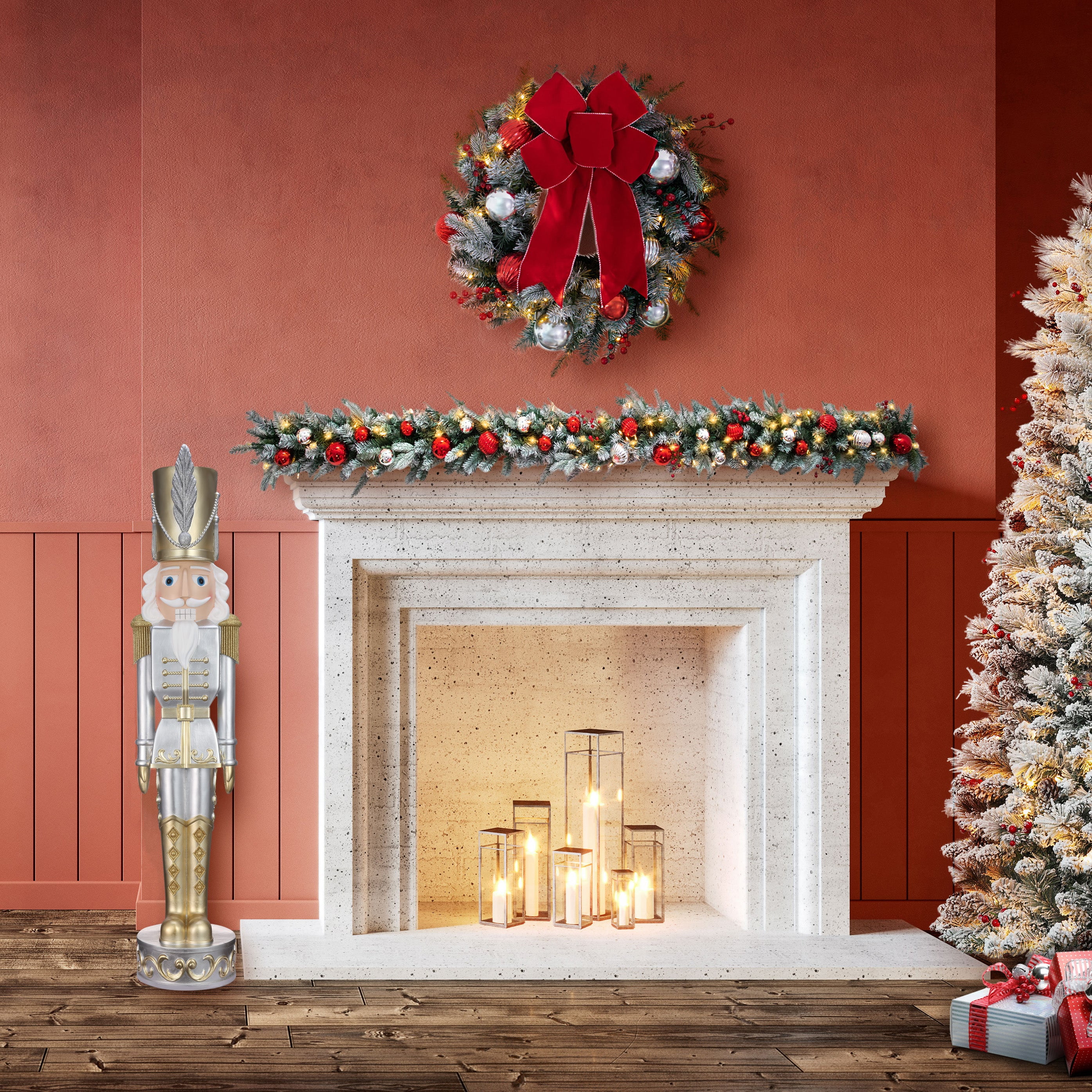 Haute Decor 48-INCH Tall Gold and Silver Christmas Nutcracker - Seasonal Holiday Soldier Statue for Indoor/Outdoor Use - Sturdy Resin Construction