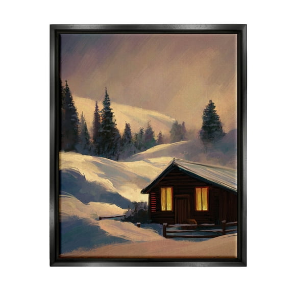Stupell Industries Niveous Cottage Snow Scene Painting Jet Black Floating Framed Canvas Print Wall Art, Design by Ziwei Li
