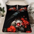 thumbnail image 2 of Castle Fairy Boys Girls Animal Black Crow 4 Pieces Queen Sheet Sets,Gothic Skull Ultra Soft Flat Sheet,Chic Floral Rose Queen Fitted Sheet,Microfiber Bedroom Decor, 2 of 7