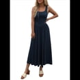 thumbnail image 1 of Vestido de Verano para Mujer, Sin Mangas, Cuello Cuadrado, Informal, para Playa, con Bolsillos, Tejido de Patchwork Fluido Azul Marino M, 1 of 8