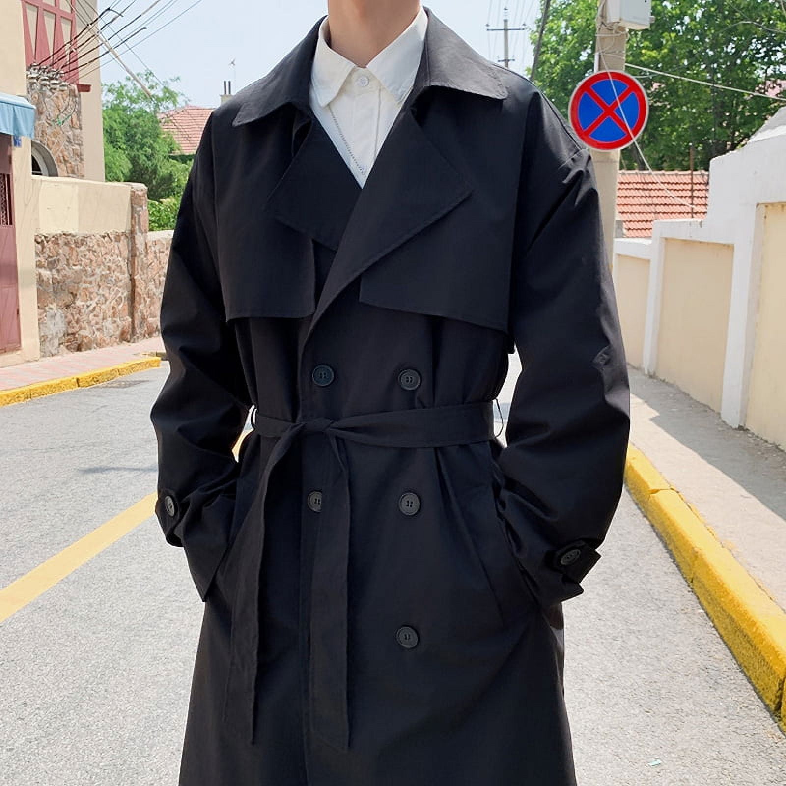 Korean style Spring Trench Coat Male Streetwear Windbreaker