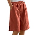 thumbnail image 3 of TAGOLD Women's Summer Athletic Shorts Pants,Casual Plus Size Short Pants for Womens,Women's Half Shorts Pants Summer Elastic Waist Buttons Casual Linen Pockets Pants, 3 of 5