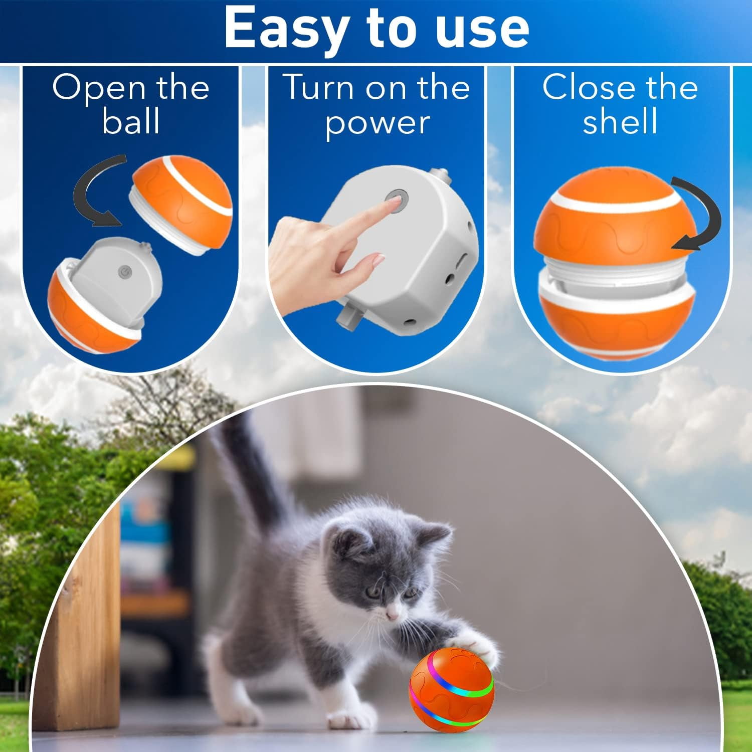 CSD Interactive Dog Ball Toy - Automatic Pet Ball for Dogs - Automatic Ball with USB Charging & LED Lights - Dual Mode - Active Rolling Ball for Cats & Dogs - Safe Soft Exterior & PC Interior