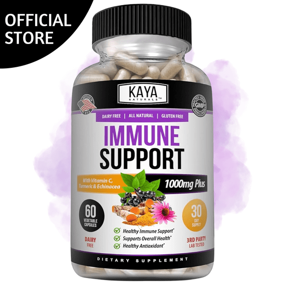 Kaya Naturals Elderberry Immune Support | Elderberry with Zinc and Vitamin C for Adults Elderberry Vitamins, Probiotics & Turmeric 1000mg Immune System Booster Sambucus Elderberry Capsules - 60 Count