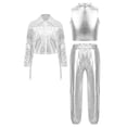 thumbnail image 3 of iiniim Girl's 3 Piece Holographic Outfit Long Sleeve Tassel Hip Hop Modern Jazz dance Jacket Vest and Pants Set Silver 14, 3 of 6