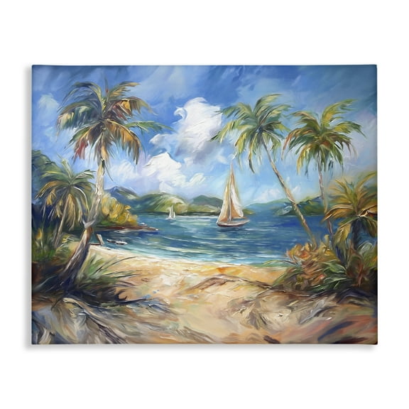 Stupell Industries Paradise Beach Harbor Coastal Painting Gallery Wrapped Canvas Art Print Wall Art, 20 x 16