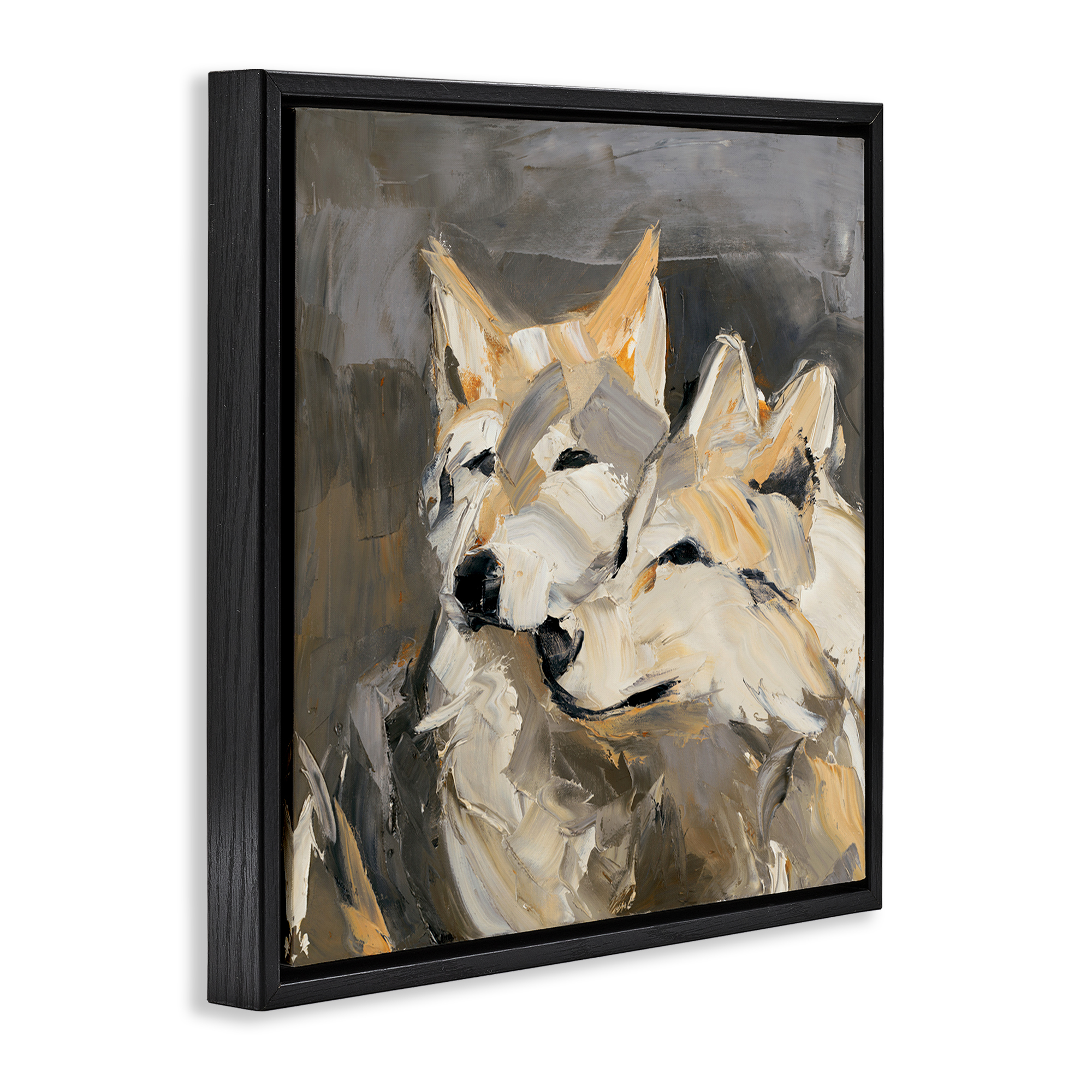 Stupell Industries Cuddling Wolf Pair Animals & Insects Painting Black Floater Framed Canvas Art Print Wall Art, 18 x 18