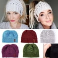 thumbnail image 1 of Tuque pour Femmes Queue de Cheval Chignon Haut Désordonné Bonnet Tricoté d'Hiver Troué Ample, 1 of 5